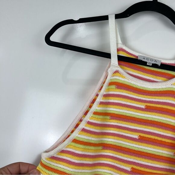 ACOA Orange Striped Knit Halter Mini Dress Sleeveleess Women's Size XL - Picture 5 of 9